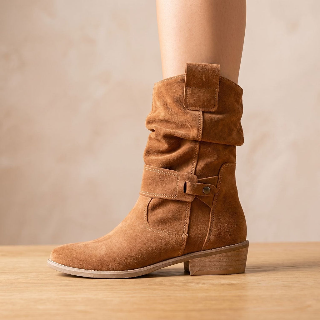 Camila | Women's Slouch Suede Block-Heel Ankle Boots Side Zip