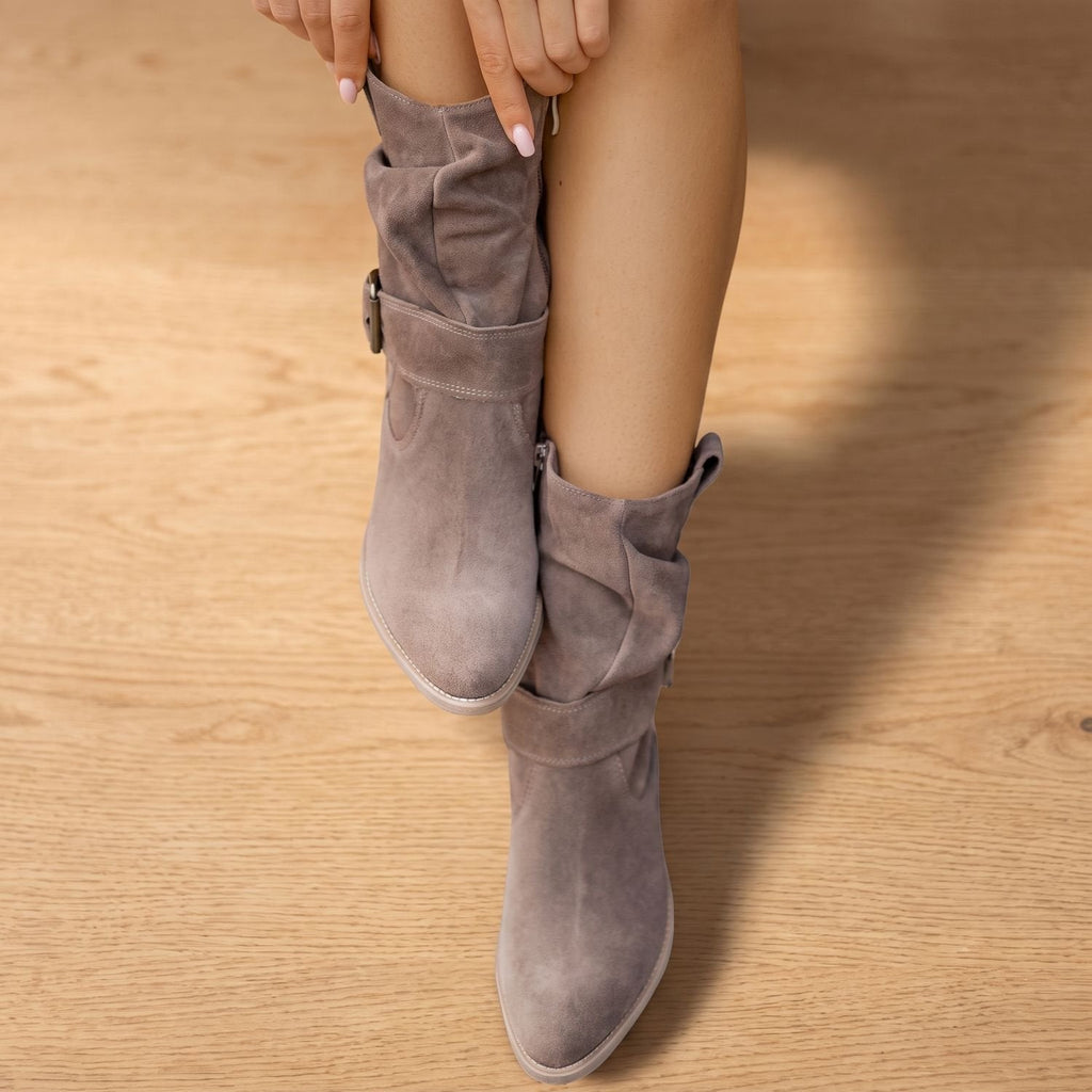 Camila | Women's Slouch Suede Block-Heel Ankle Boots Side Zip
