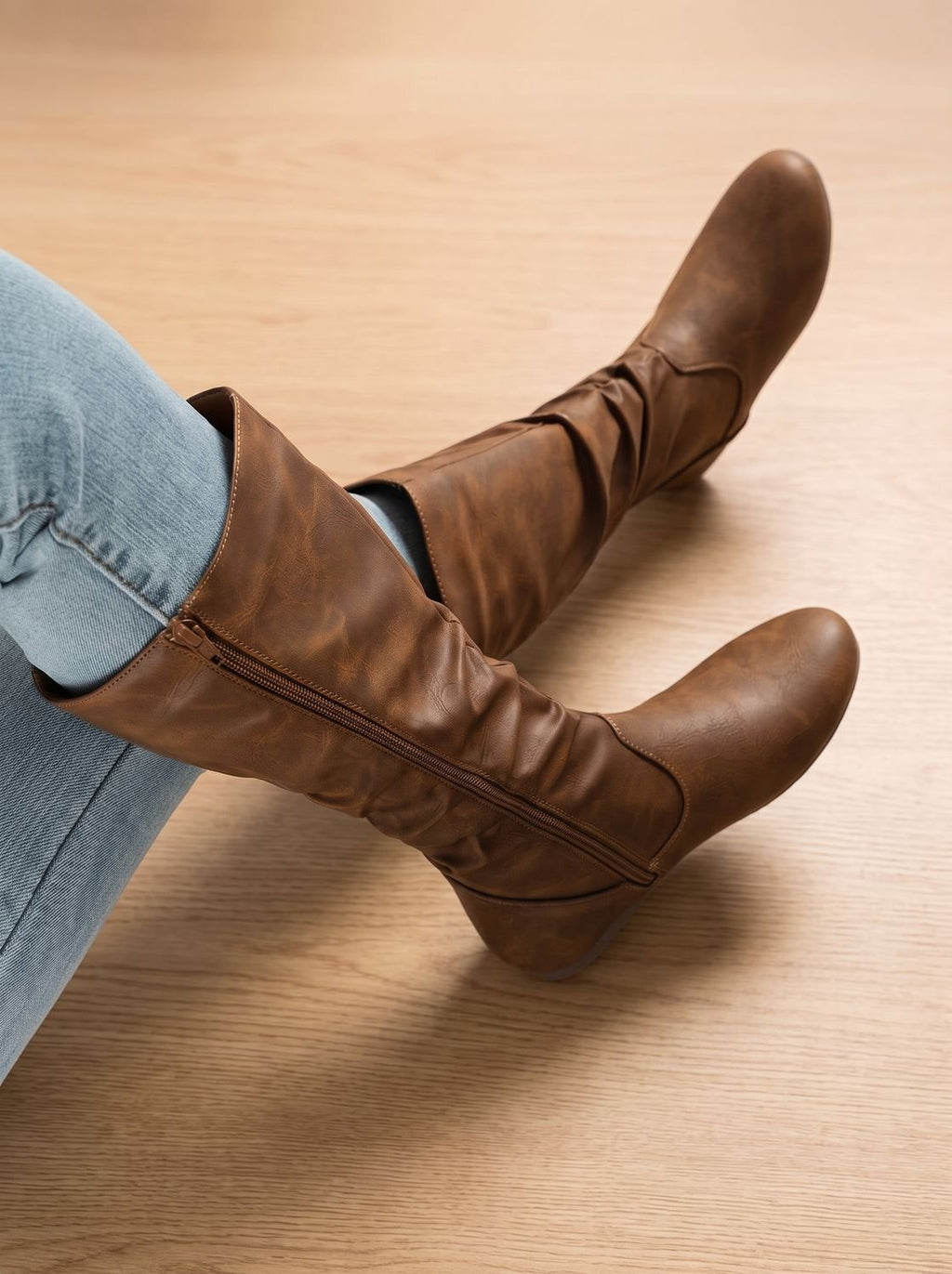 Harper | Women's Slouchy Flat Knee High Boots Round Toe Side Zip