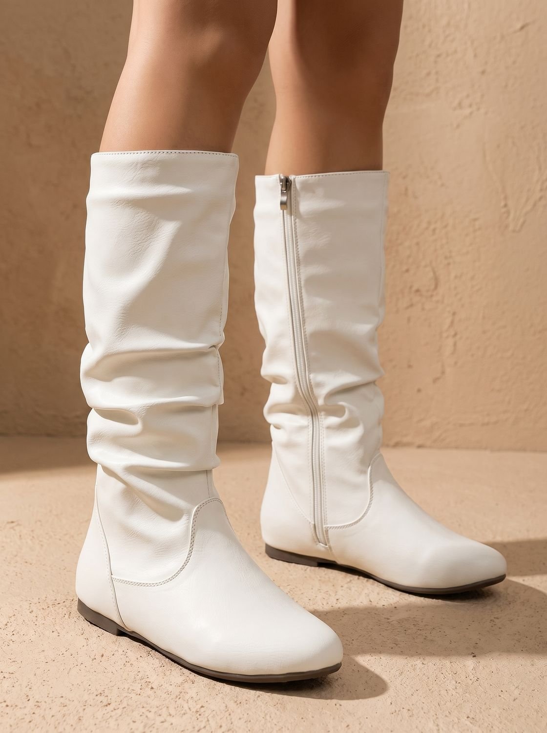 Harper | Women's Slouchy Flat Knee High Boots Round Toe Side Zip