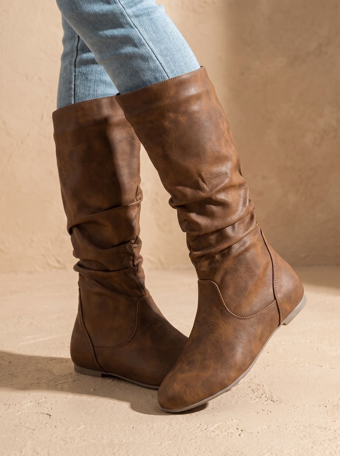 Harper | Women's Slouchy Flat Knee High Boots Round Toe Side Zip