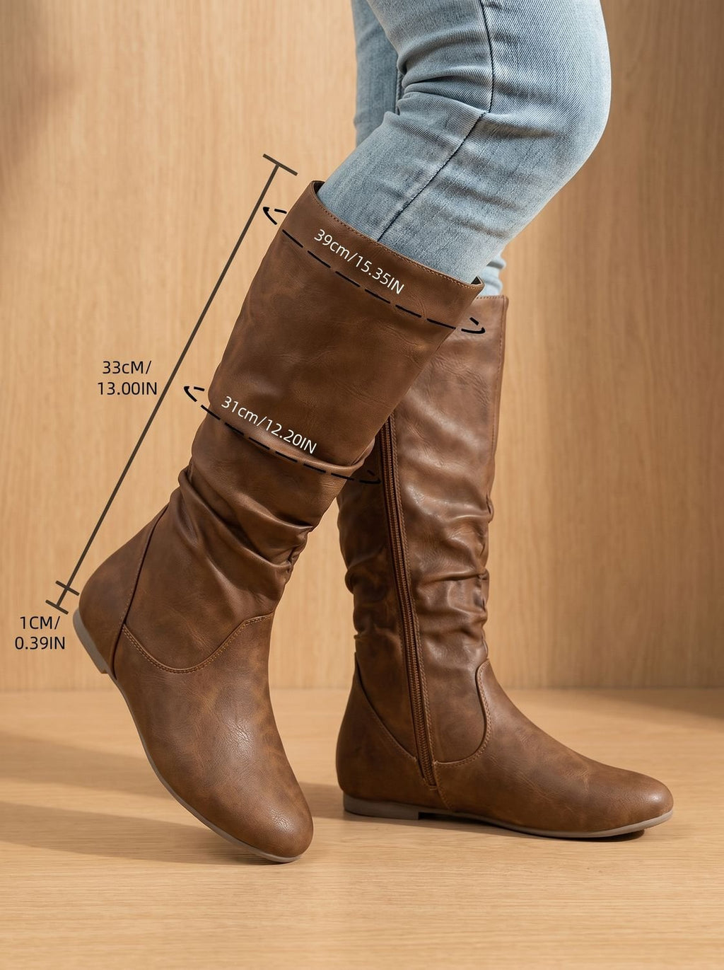 Harper | Women's Slouchy Flat Knee High Boots Round Toe Side Zip