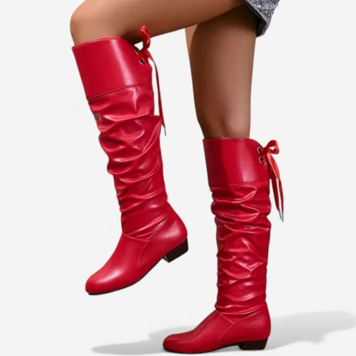 Layla | Women's Slouchy Mid-Calf Boots Low Block Heel Bow-Tie Detail