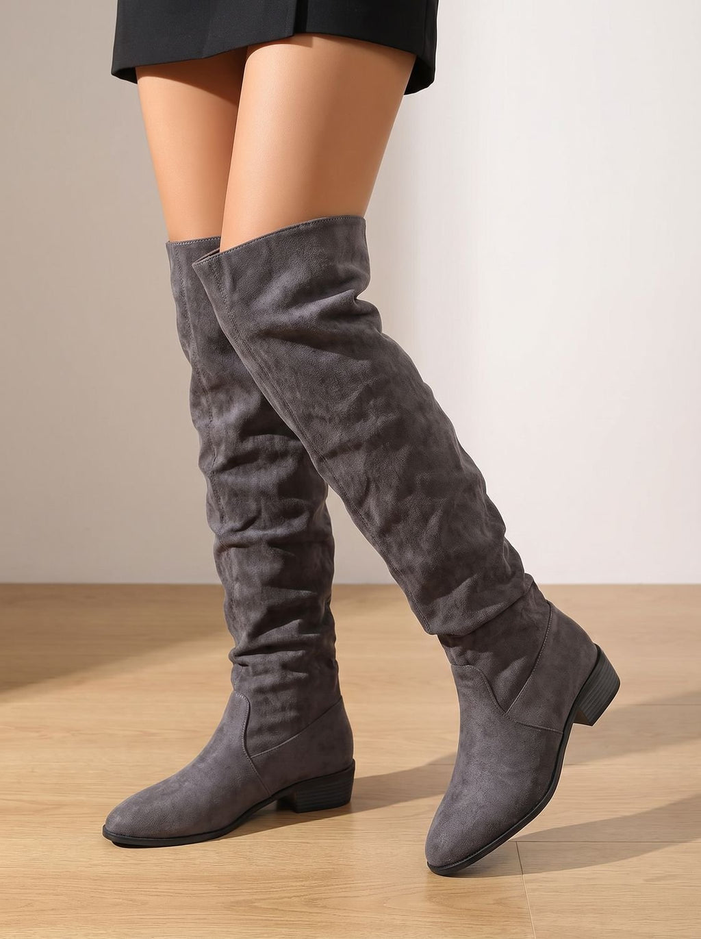 Charlotte | Women's Slouchy Over-the-Knee High Boots Pointed Toe Low Stacked Heel