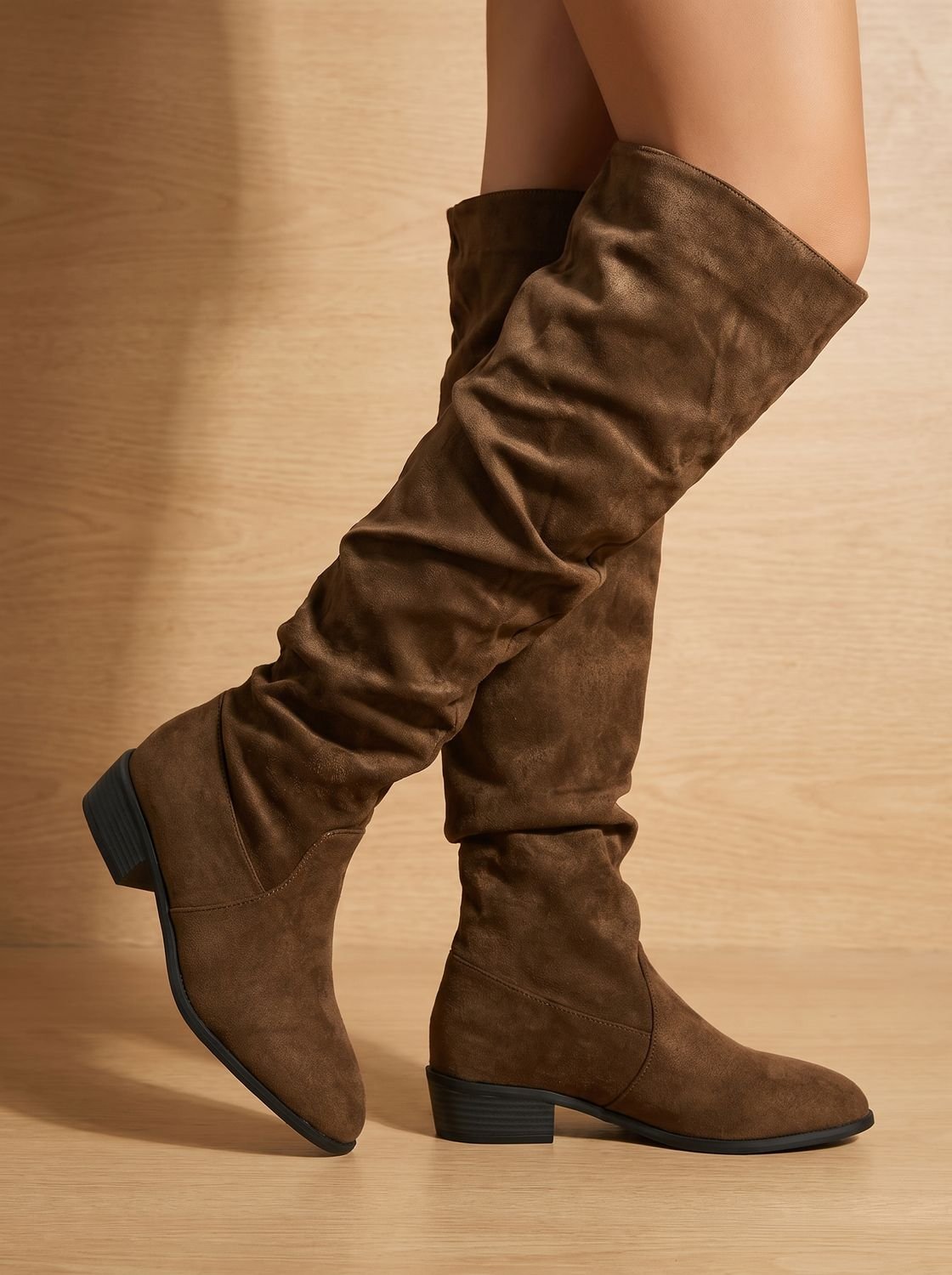 Charlotte | Women's Slouchy Over-the-Knee High Boots Pointed Toe Low Stacked Heel