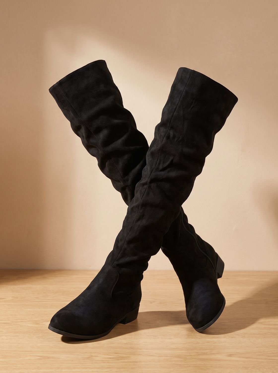 Charlotte | Women's Slouchy Over-the-Knee High Boots Pointed Toe Low Stacked Heel