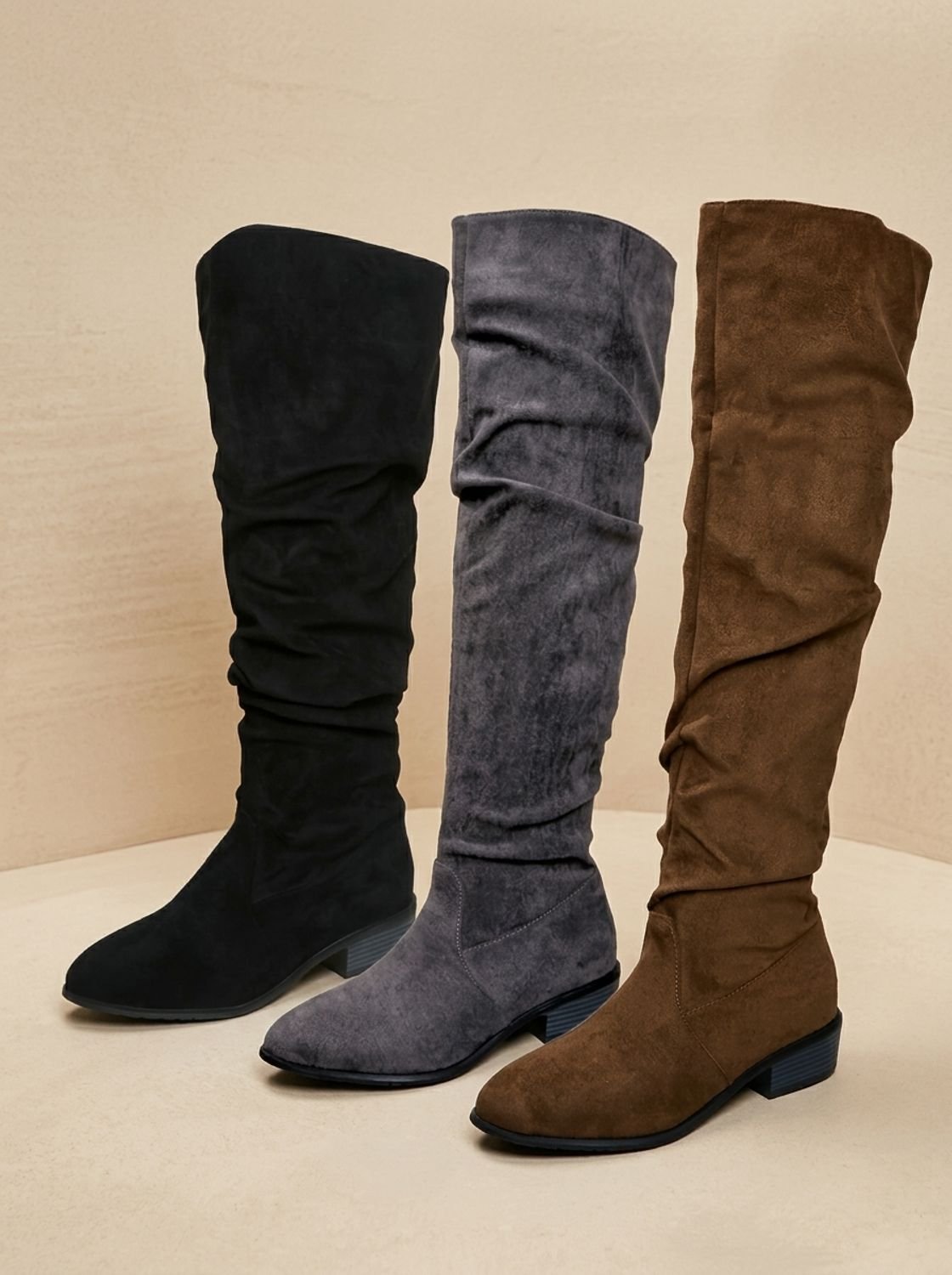 Charlotte | Women's Slouchy Over-the-Knee High Boots Pointed Toe Low Stacked Heel