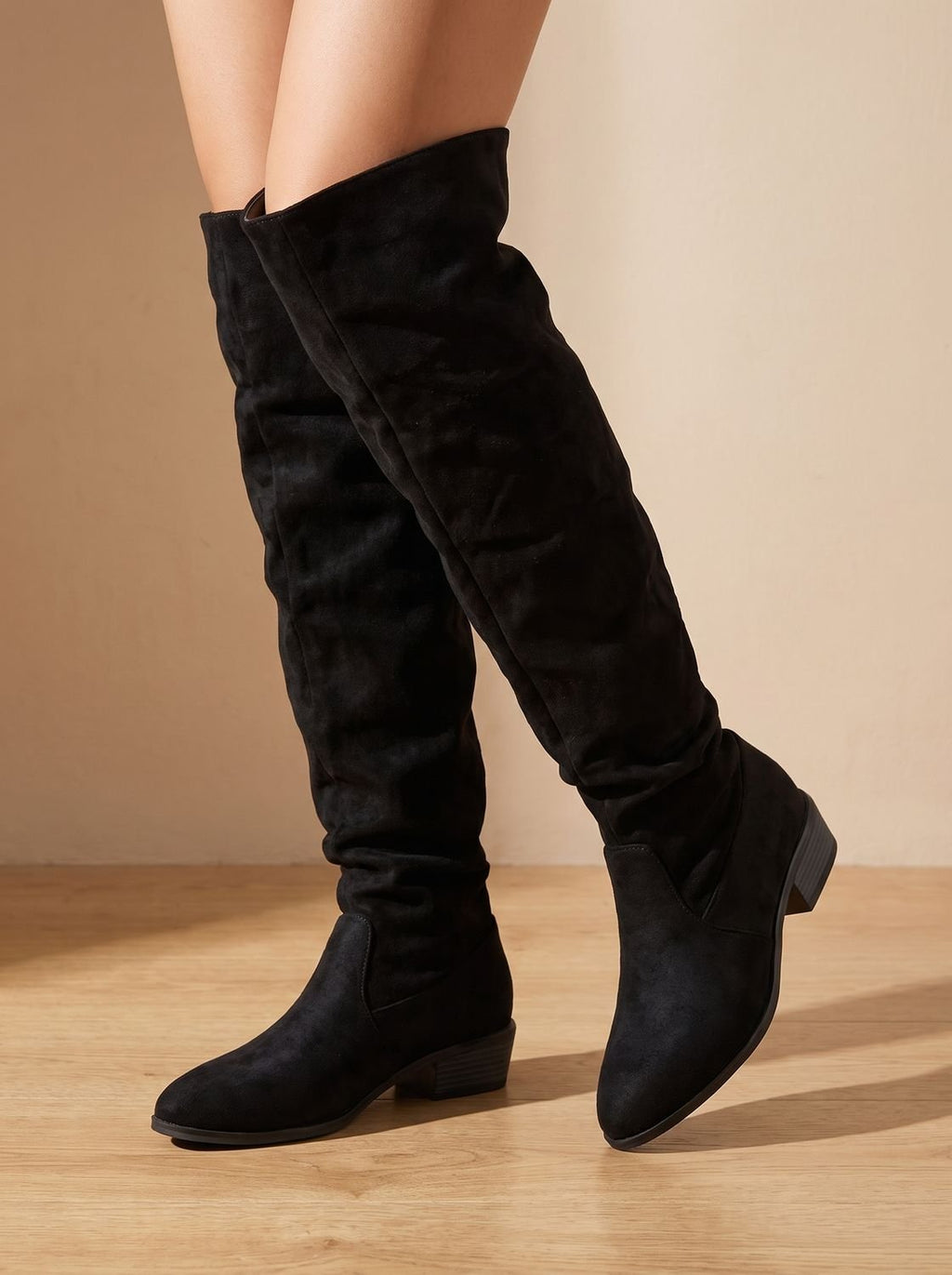 Charlotte | Women's Slouchy Over-the-Knee High Boots Pointed Toe Low Stacked Heel
