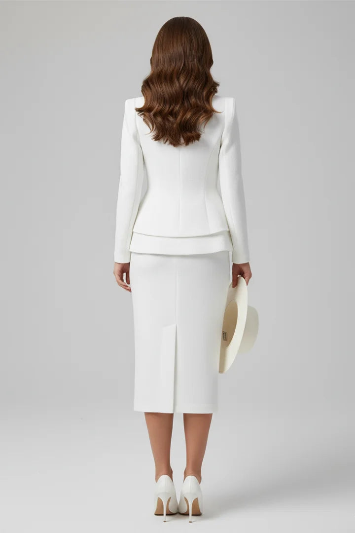 Women’s square neck blazer and skirt suit