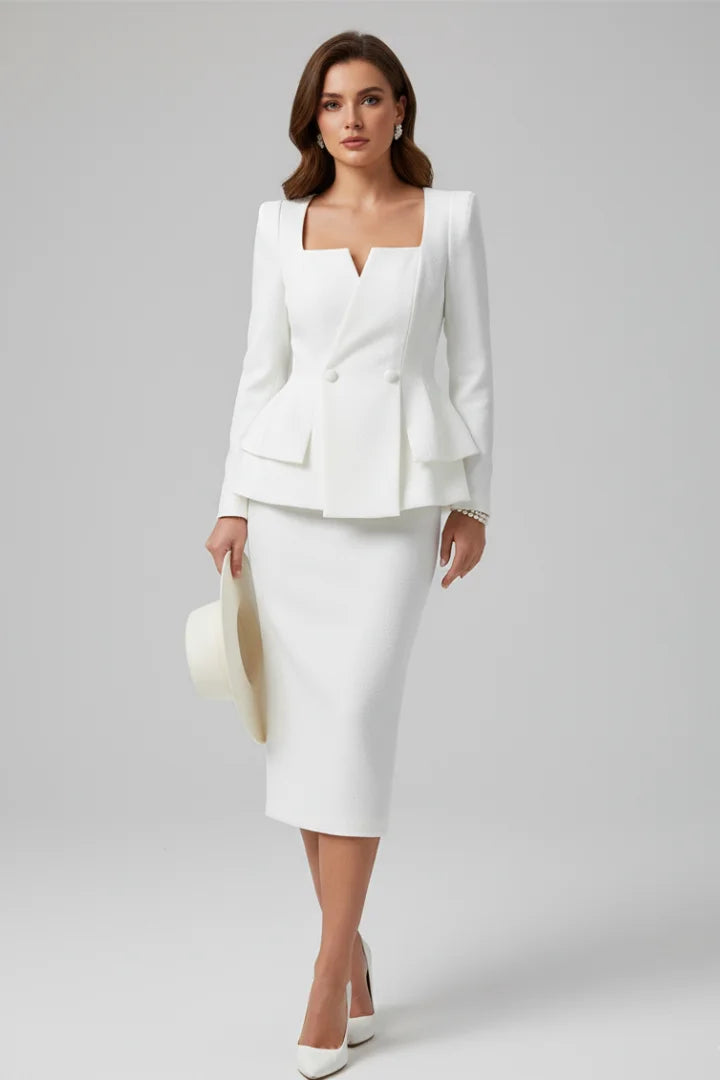 Women’s square neck blazer and skirt suit