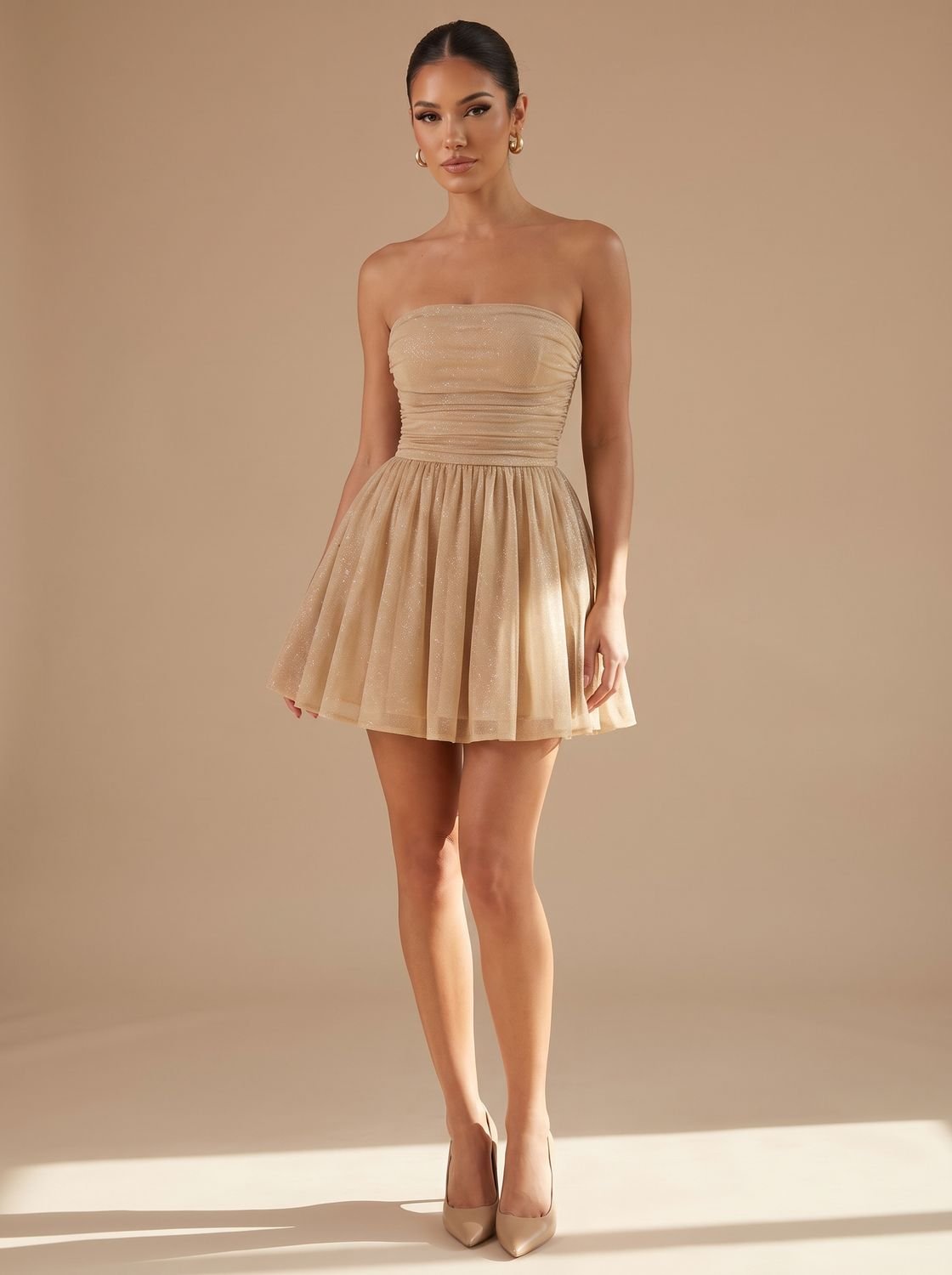 Scarlett | Women's Strapless Glitter Tulle Skater Mini Sequin Dress