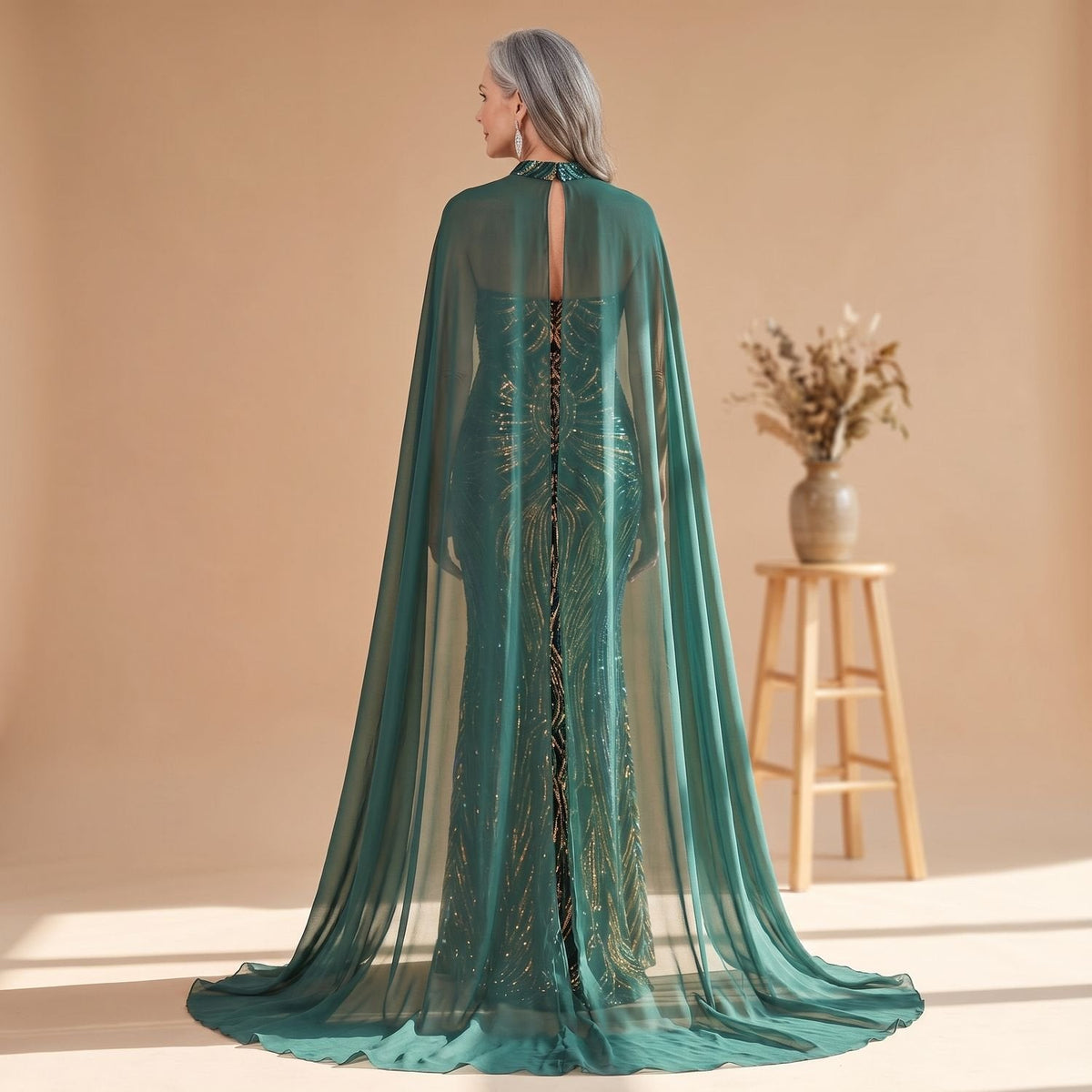 Victoria | Women's Strapless Sequin Cape Mermaid Evening Gown