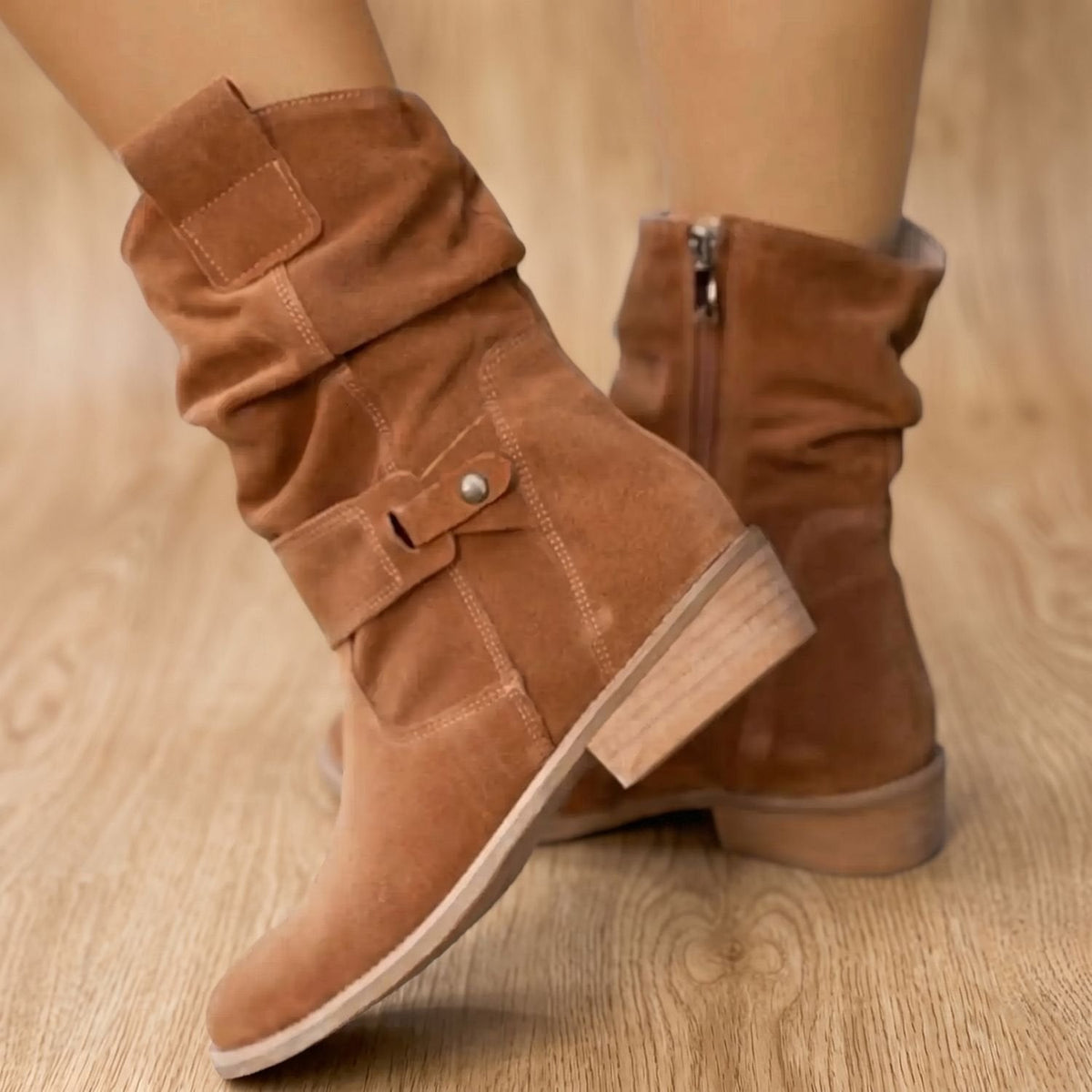 Penelope | Women's Suede Knee-High Slouch Block-Heel Boots