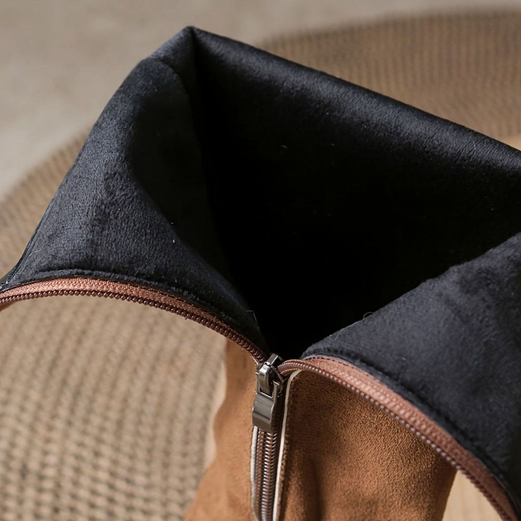 Harper | Women's Suede-Look Block Heel Knee High Boots Gold Button Detail