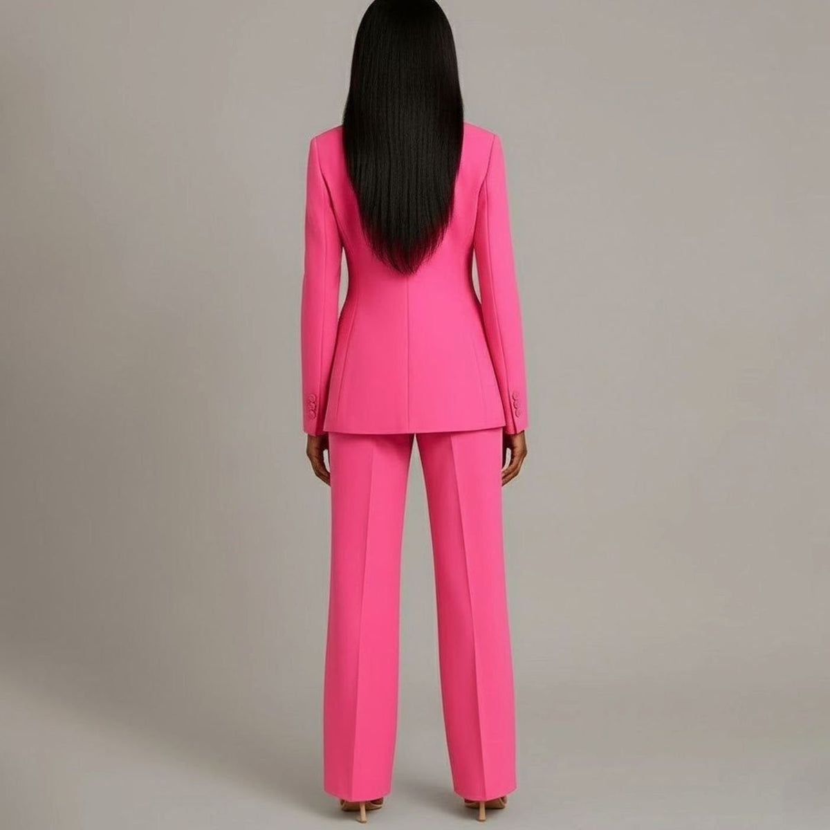 Women's Tailored Single-Button Blazer Pants Suit Set
