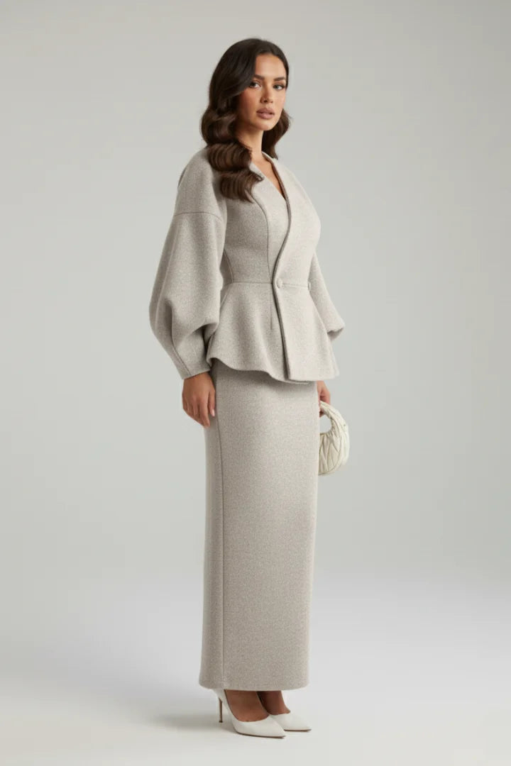 Women’s v-neck blazer and skirt set