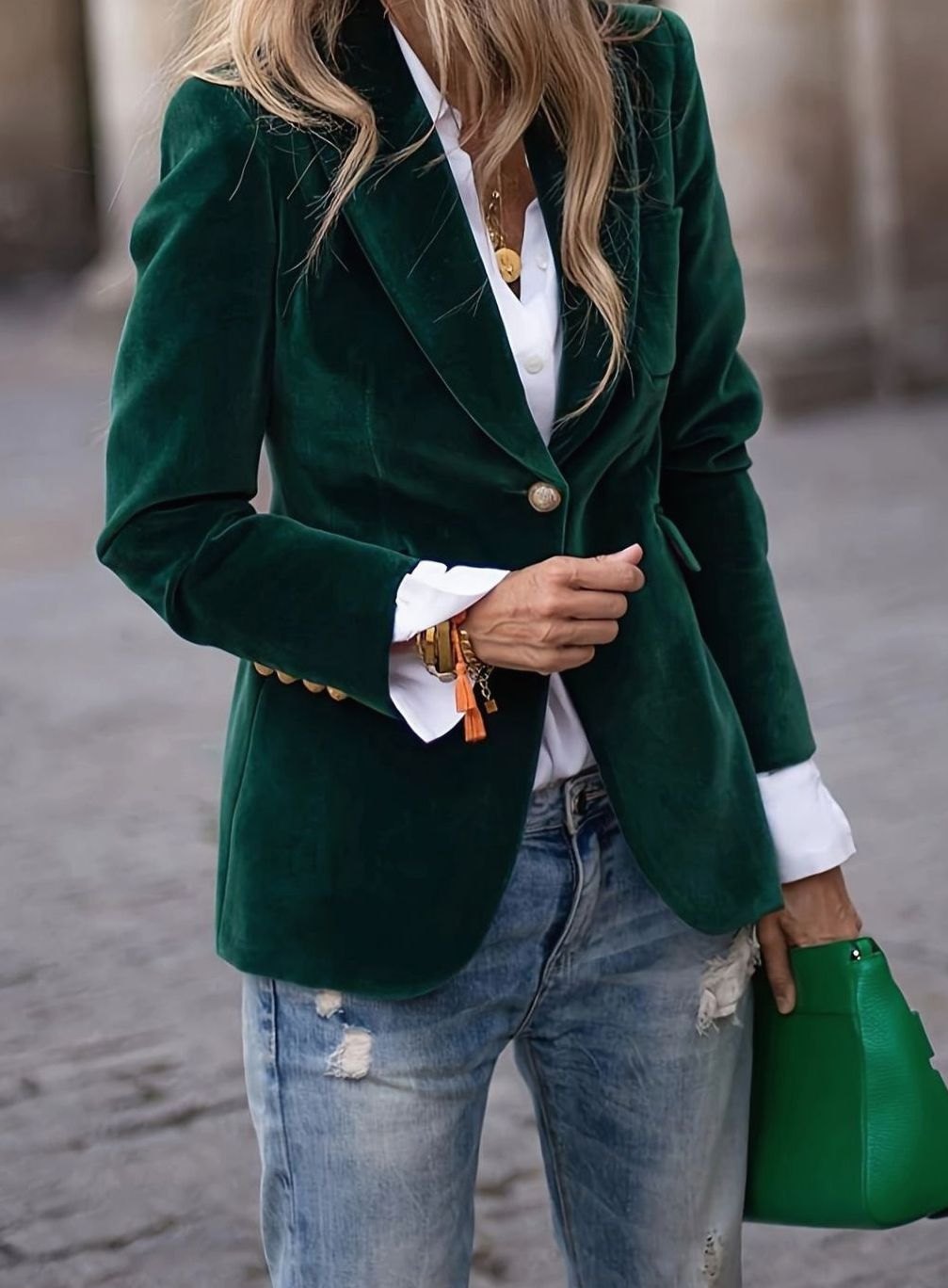 Women's Velvet Single-Button Slim-Fit Casual Blazer