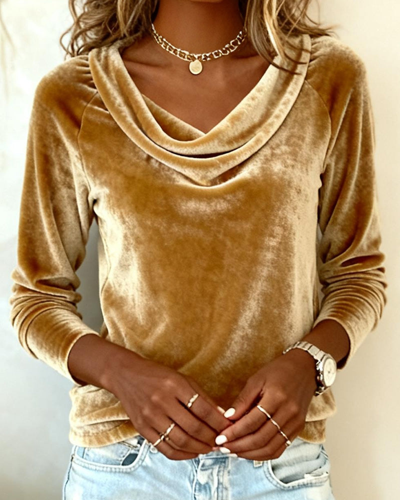 Women's Draped V-Neck Top with Long Sleeves