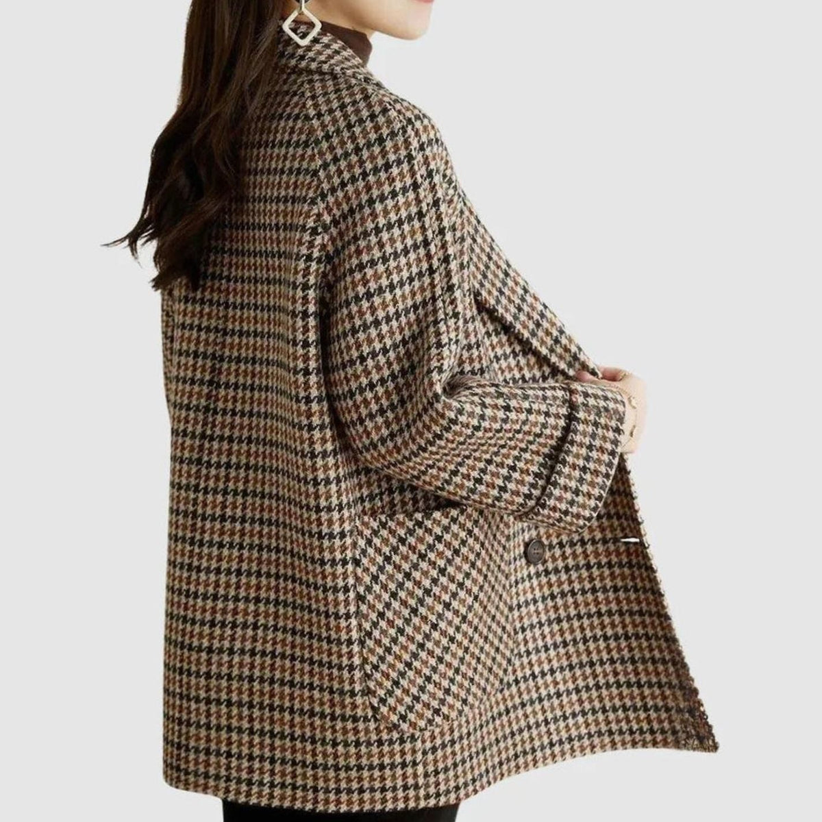 Scarlett | Women's Vintage Houndstooth Double-Breasted Wool-Blend Blazer Coat