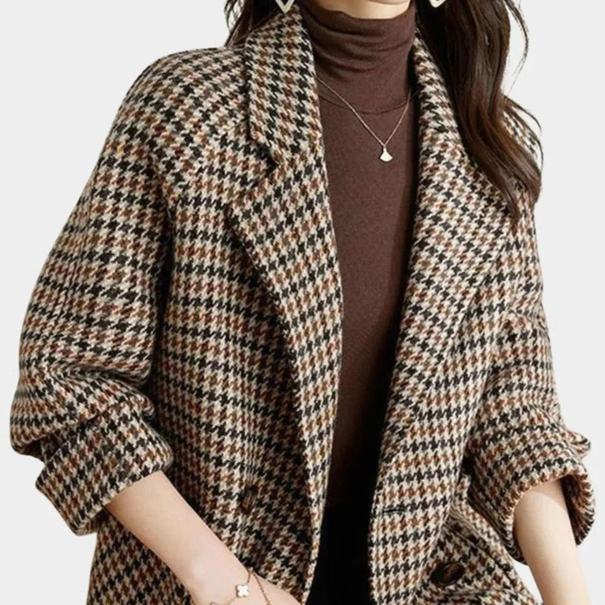 Scarlett | Women's Vintage Houndstooth Double-Breasted Wool-Blend Blazer Coat