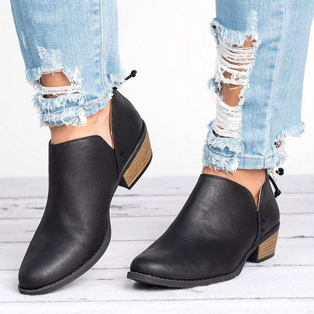 Amelia | Women's Vintage-Style Slip-On Block Heel Ankle Boots