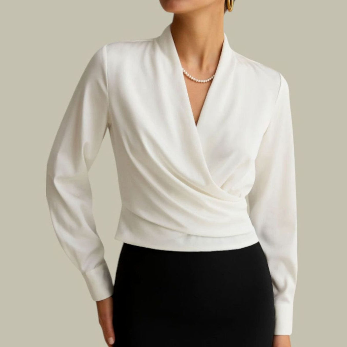 Women's Wrap-Front Long Sleeve Satin Blouses V-Neck Top