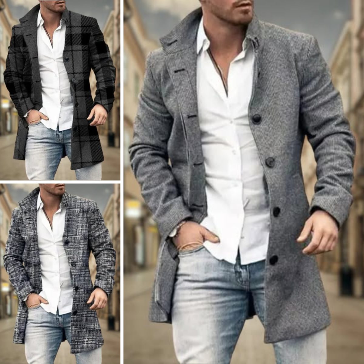 Wool Blend Long Coat for Men