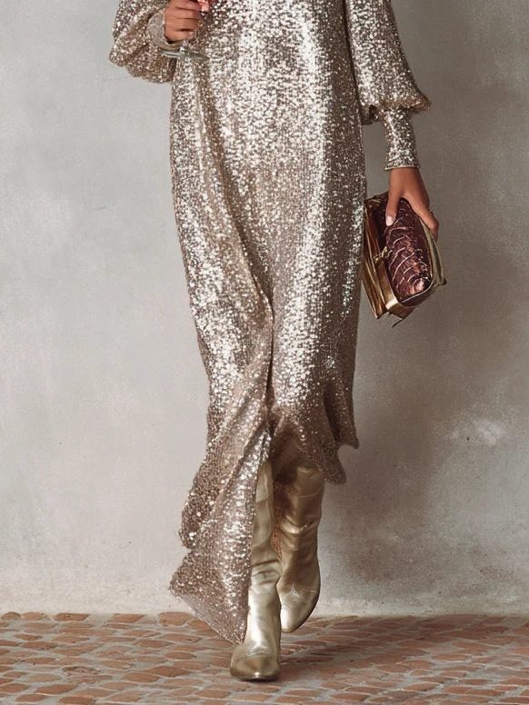 Xaviera | Sequin Maxi Dress with Long Sleeves for Women
