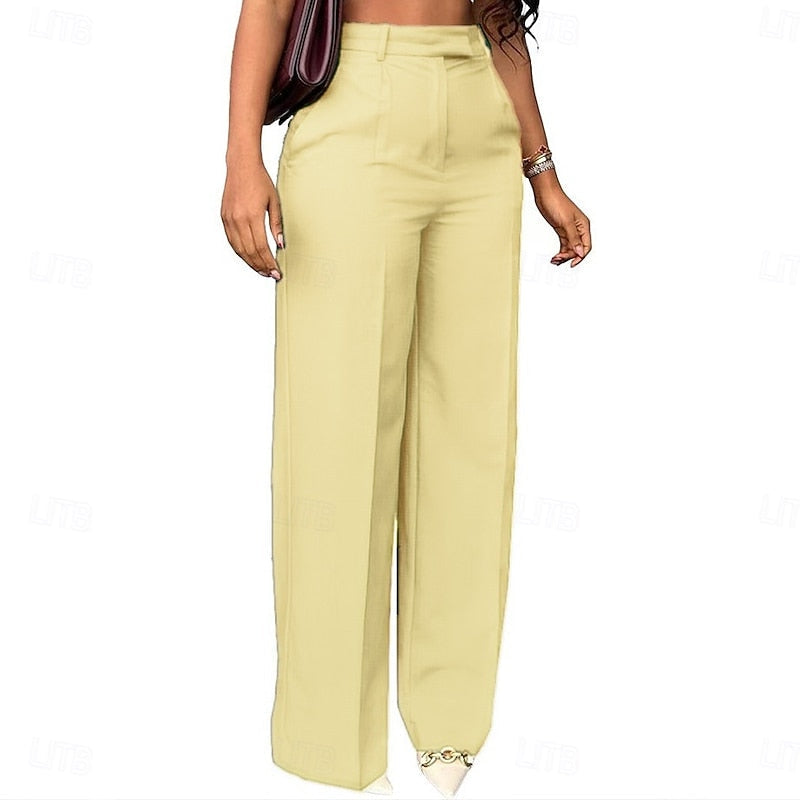 Women's High-Waist Straight Leg Trousers with Pockets