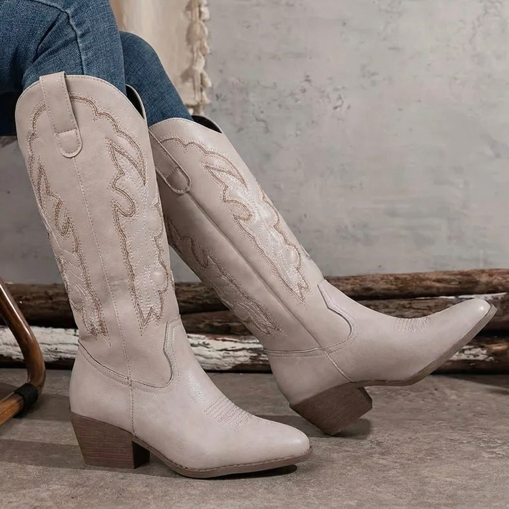 Yael | Block Heel Knee High Cowgirl Boots with Pointed Toe for Women