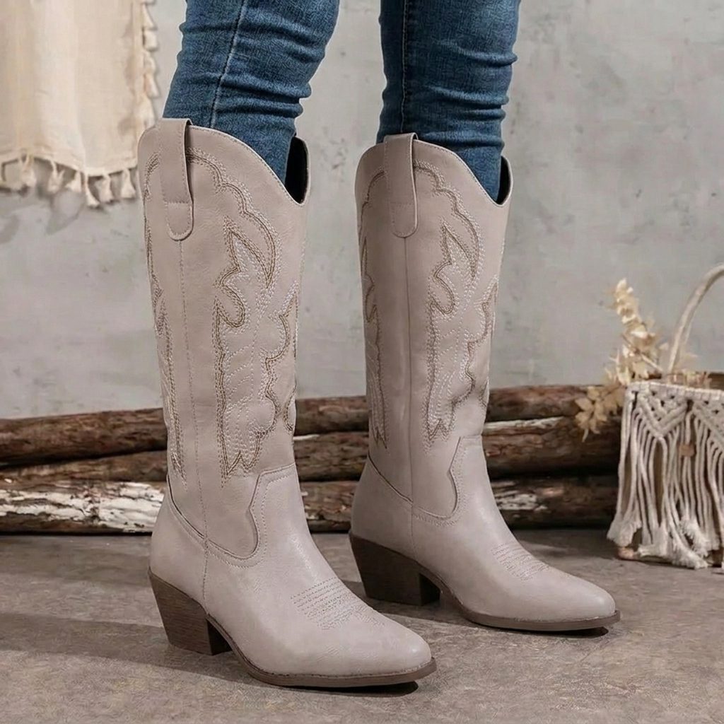 Yael | Block Heel Knee High Cowgirl Boots with Pointed Toe for Women