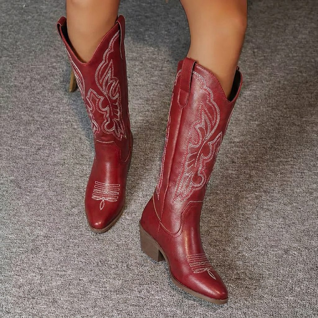 Yael | Block Heel Knee High Cowgirl Boots with Pointed Toe for Women
