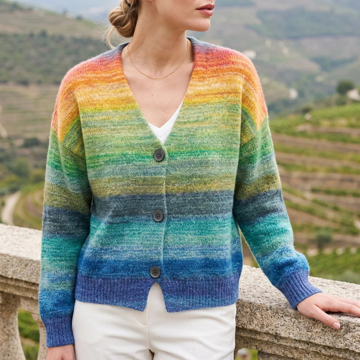 Yara Multicolor Wave Knit Button Cardigan