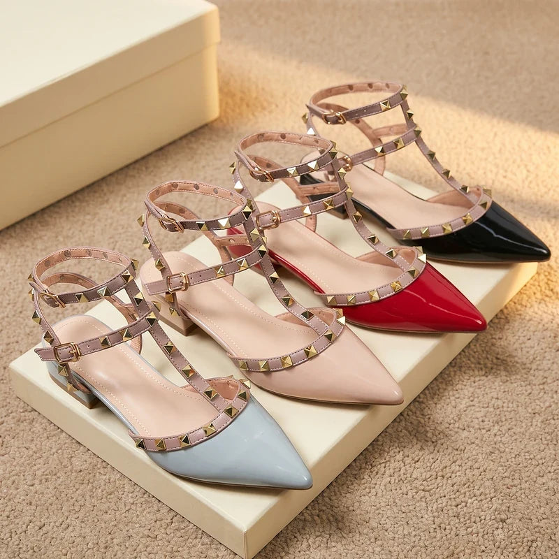 Lucille Studded T-Strap Heels