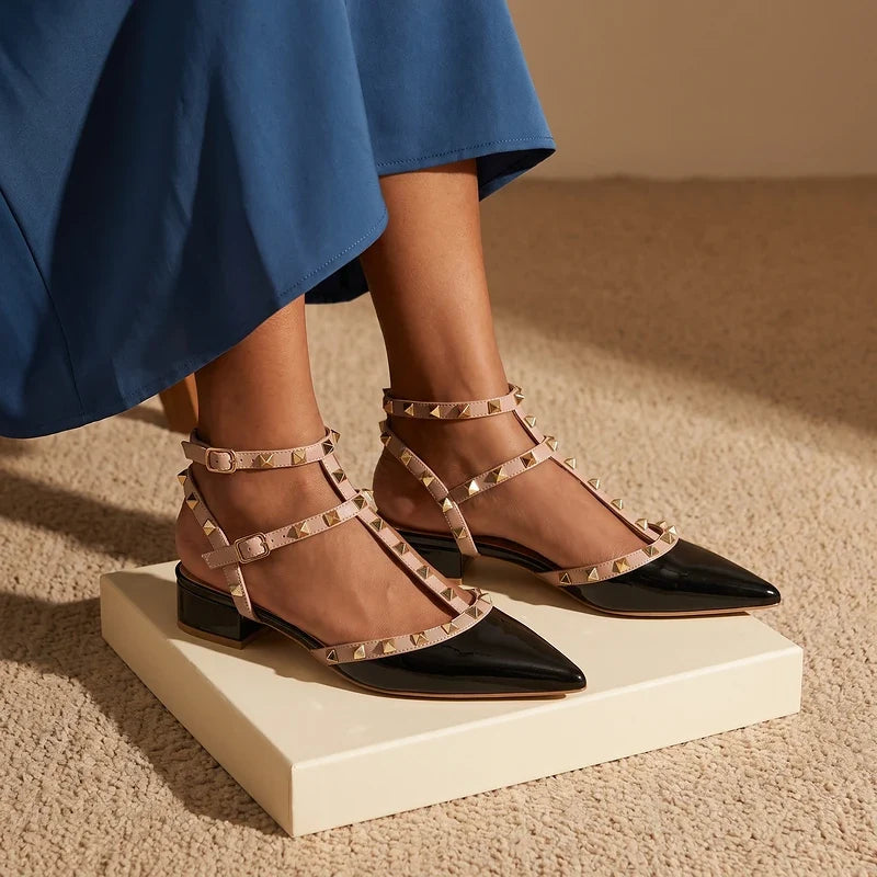 Lucille Studded T-Strap Heels