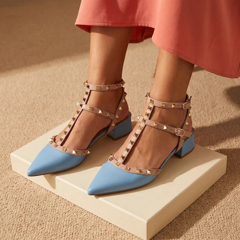 Lucille Studded T-Strap Heels