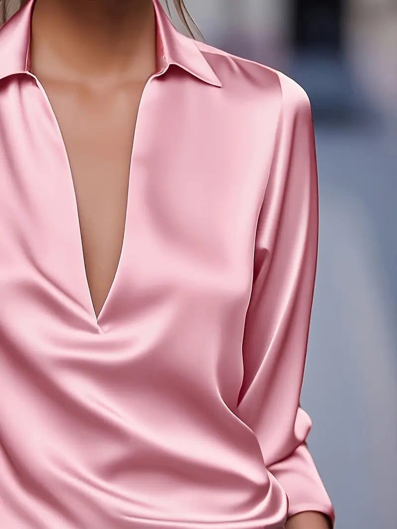 Yuna | Satin Blouse with V-Neck and Long Sleeves for Women