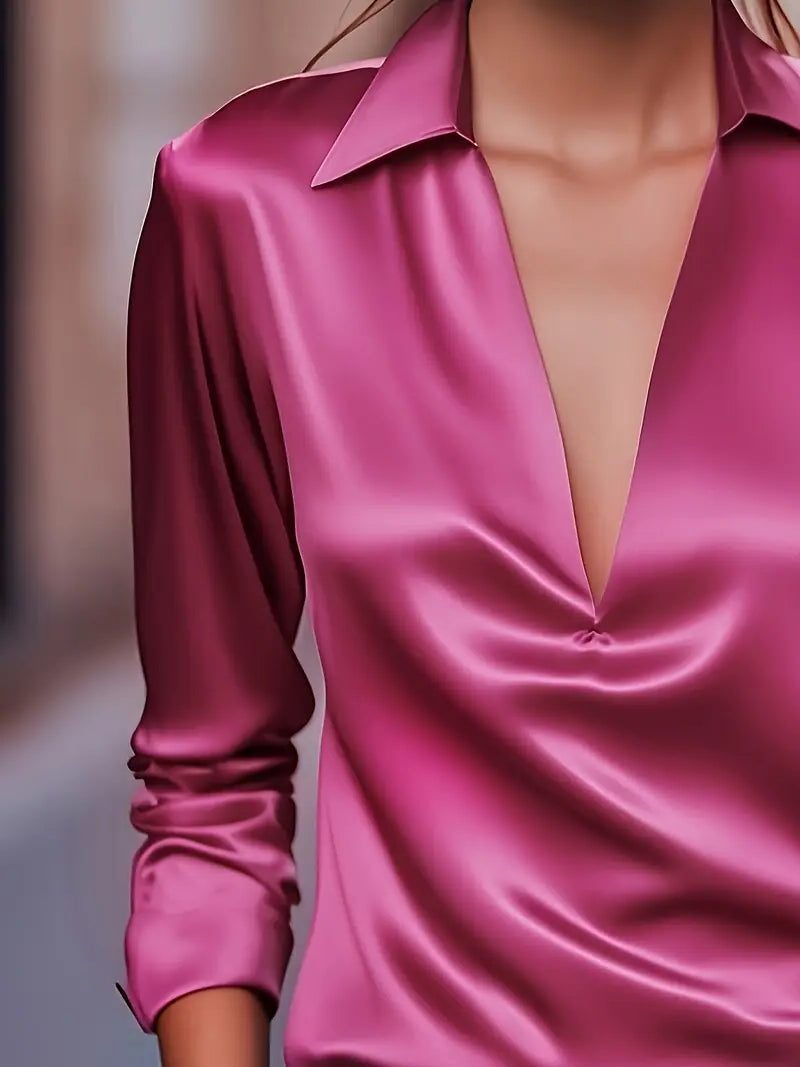 Yuna | Satin Blouse with V-Neck and Long Sleeves for Women
