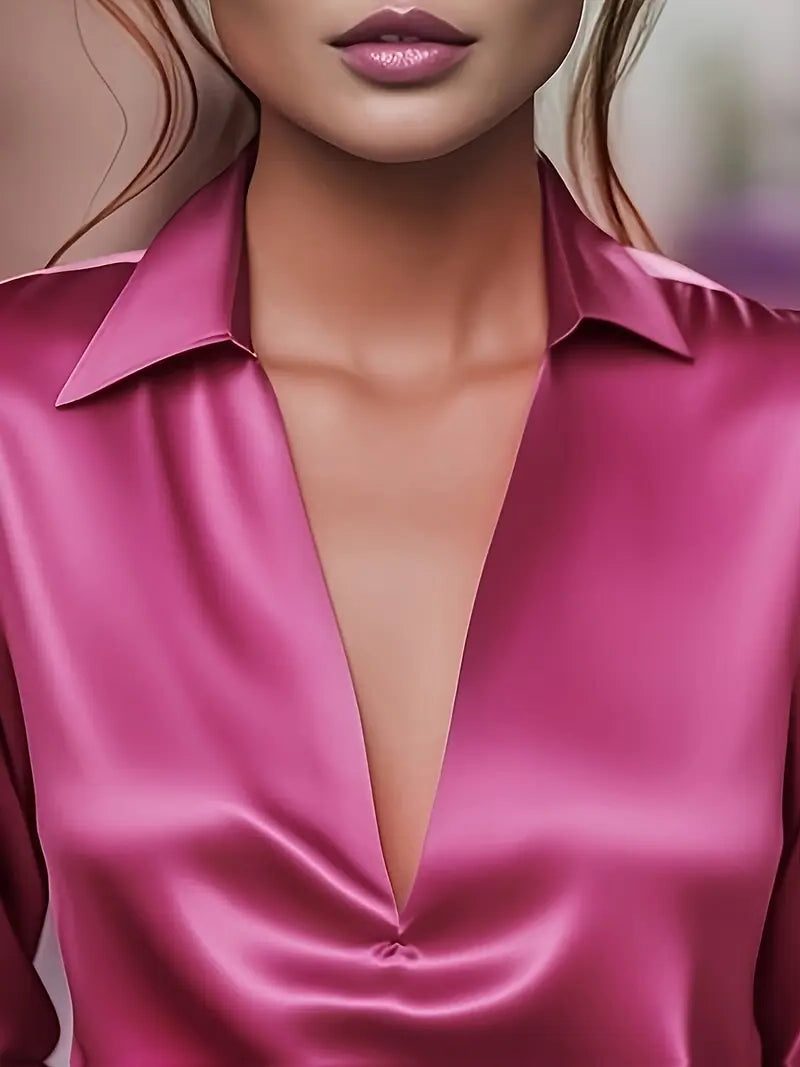 Yuna | Satin Blouse with V-Neck and Long Sleeves for Women