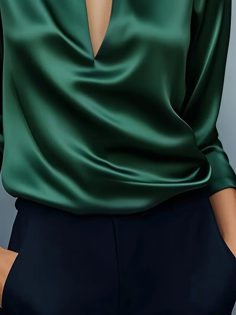 Yuna | Satin Blouse with V-Neck and Long Sleeves for Women