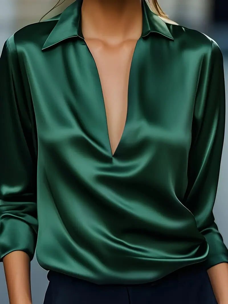 Yuna | Satin Blouse with V-Neck and Long Sleeves for Women