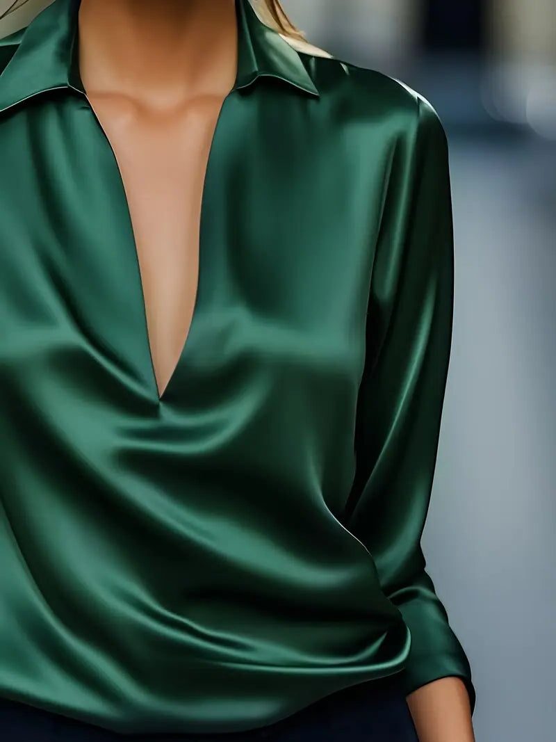 Yuna | Satin Blouse with V-Neck and Long Sleeves for Women