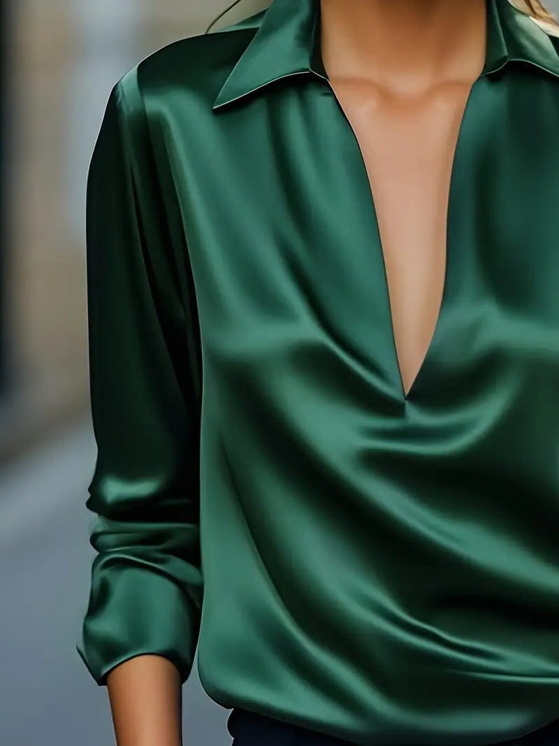 Yuna | Satin Blouse with V-Neck and Long Sleeves for Women