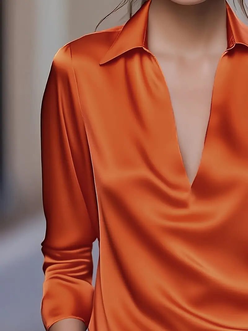 Yuna | Satin Blouse with V-Neck and Long Sleeves for Women