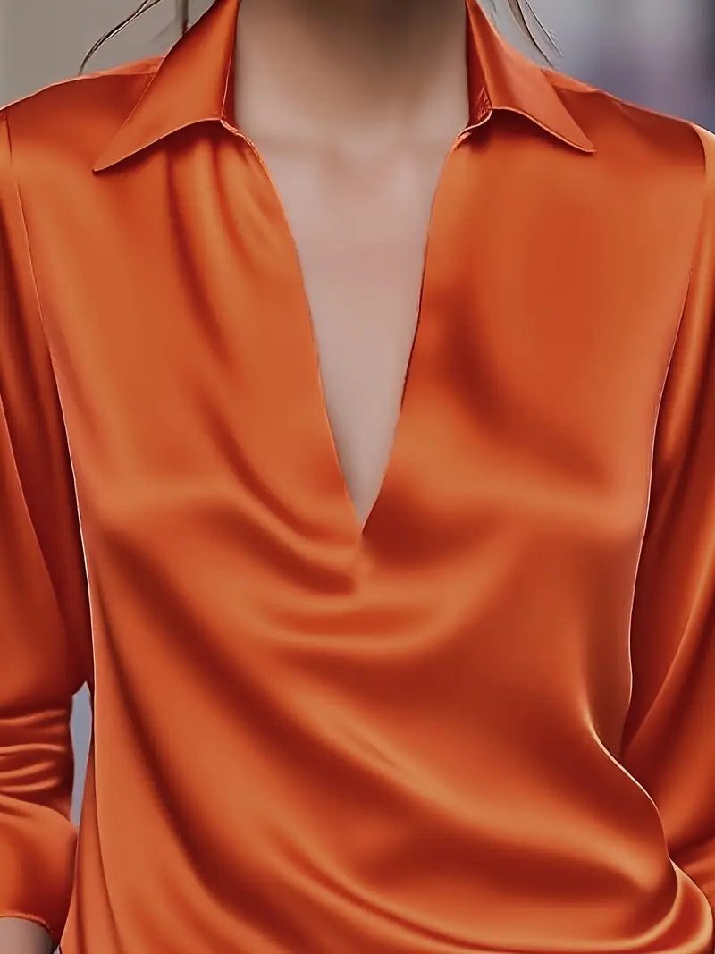 Yuna | Satin Blouse with V-Neck and Long Sleeves for Women