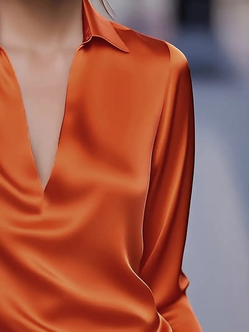 Yuna | Satin Blouse with V-Neck and Long Sleeves for Women