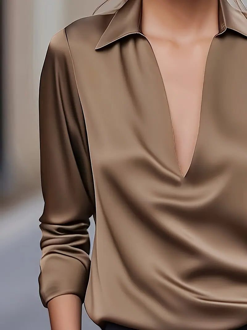Yuna | Satin Blouse with V-Neck and Long Sleeves for Women