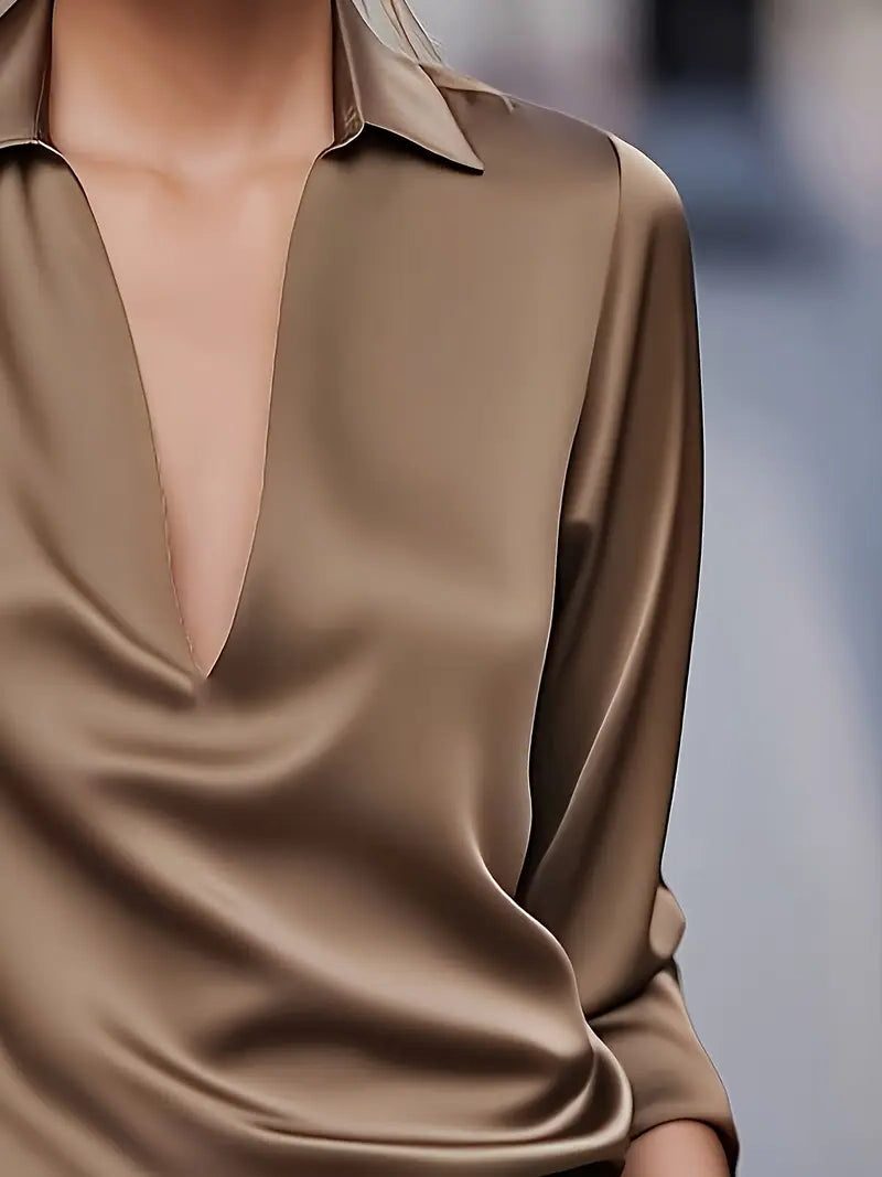 Yuna | Satin Blouse with V-Neck and Long Sleeves for Women