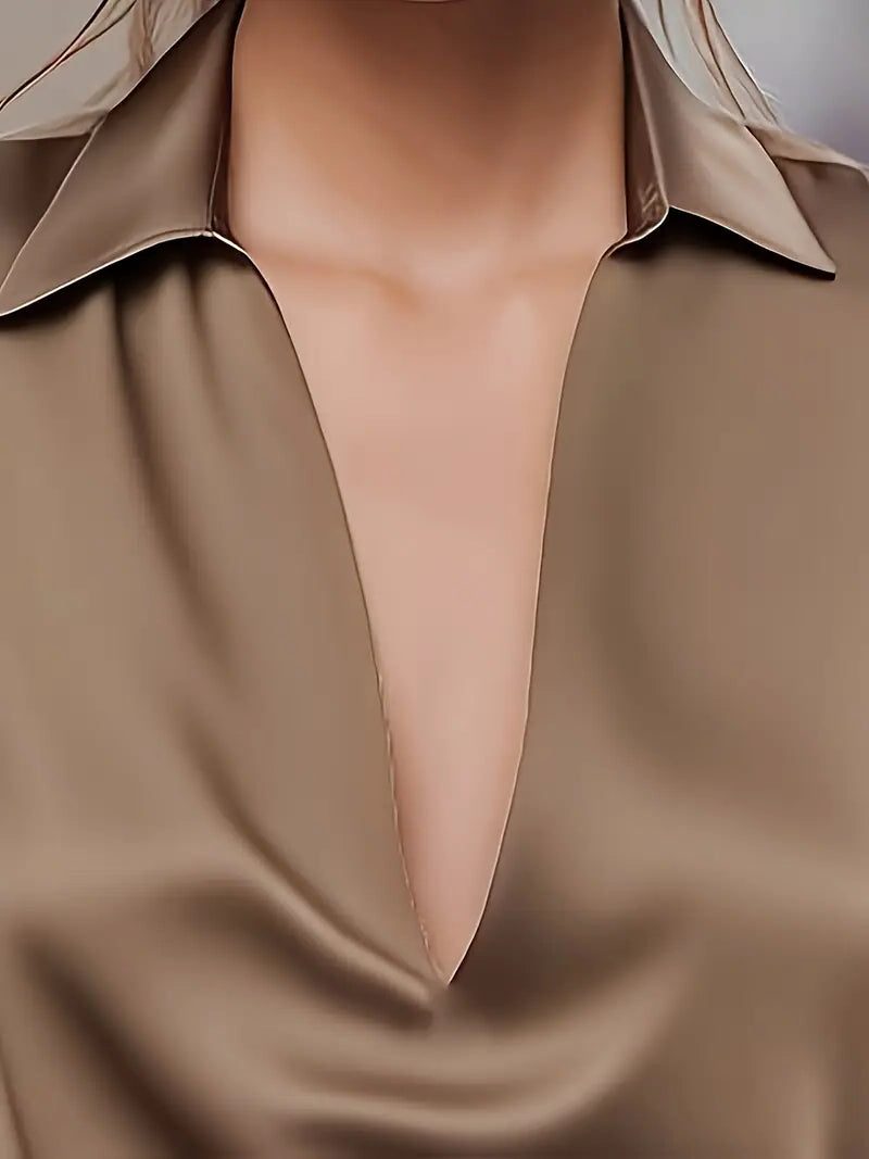 Yuna | Satin Blouse with V-Neck and Long Sleeves for Women