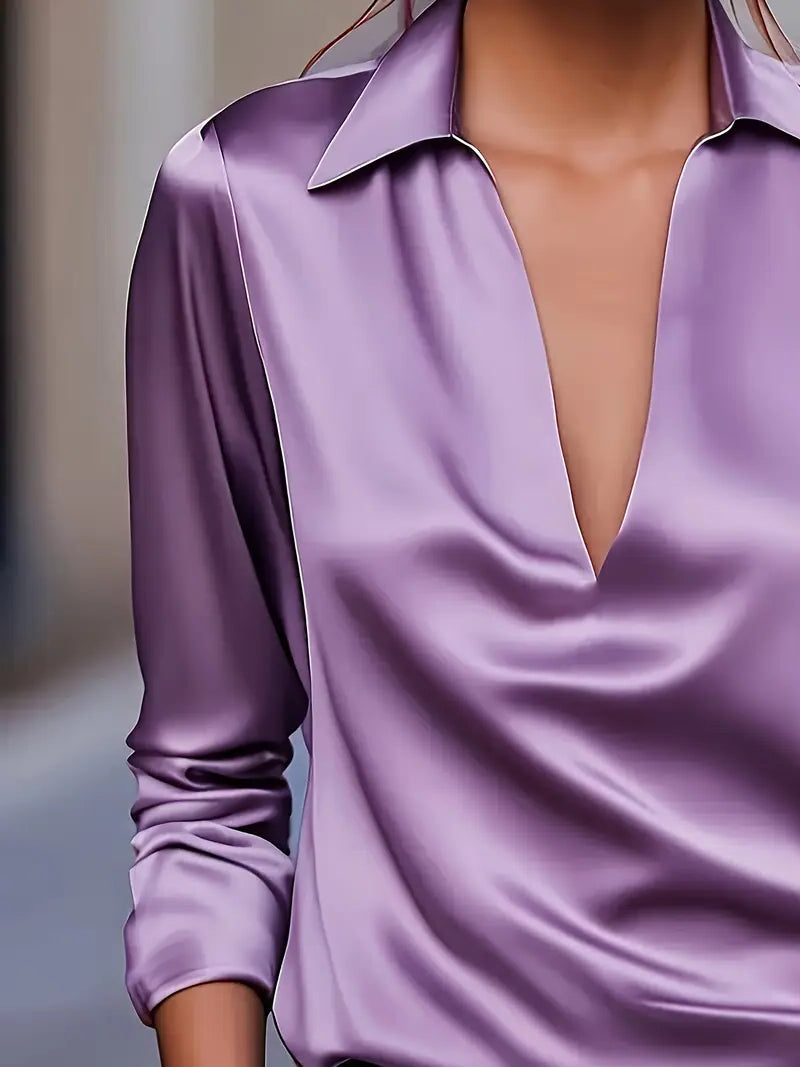Yuna | Satin Blouse with V-Neck and Long Sleeves for Women